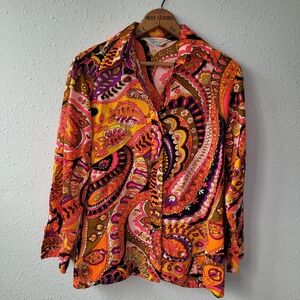 Vintage 60s Psychadelic Paisley Button-Up Shirt Size Medium